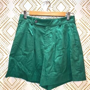 NWT Banana Republic Shorts Size 2 Green Linen Blend Pleated Tailored High Rise
